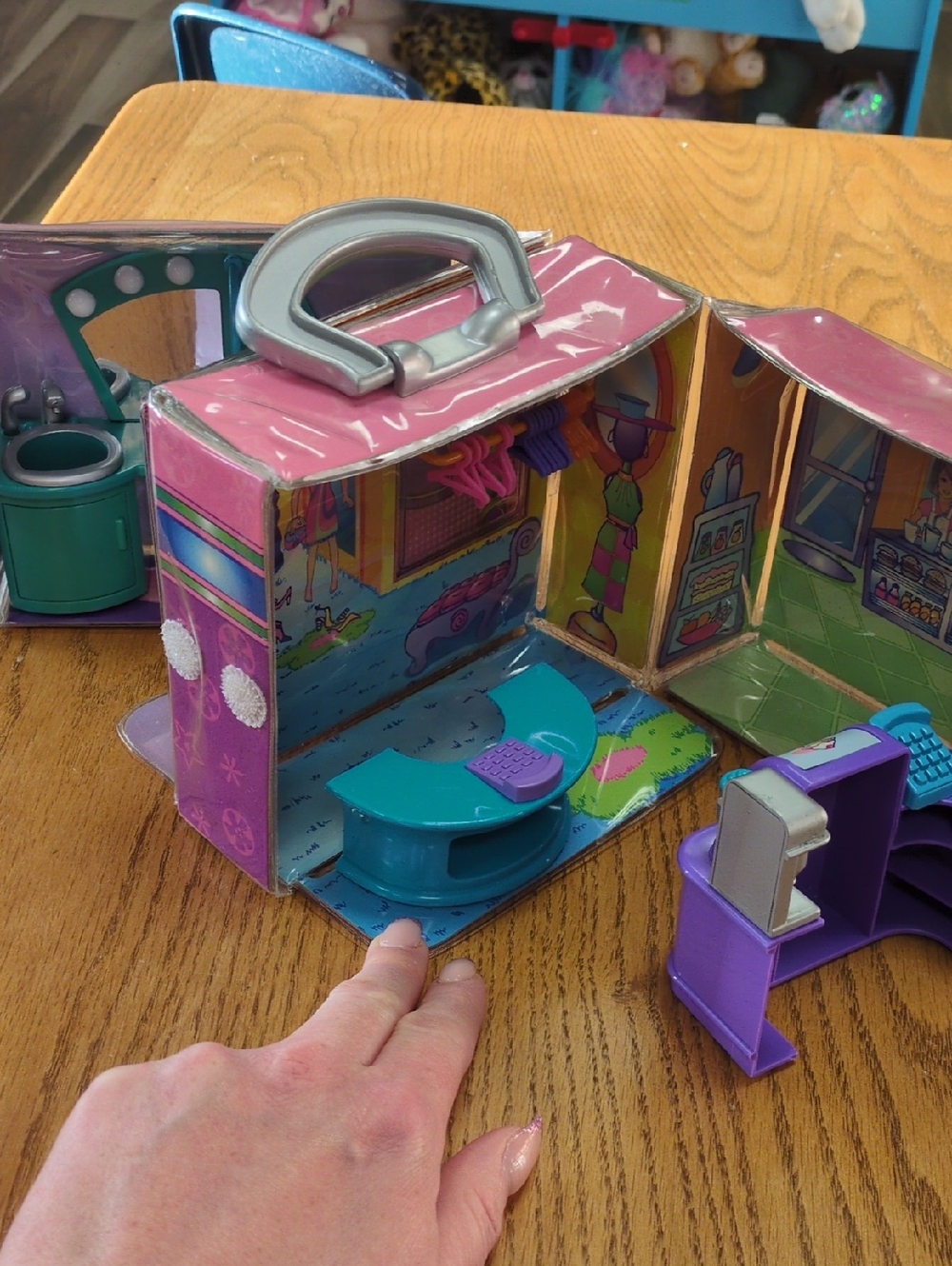 Vintage 2004 Polly Pocket Dollhouse Playset - Pink and Teal Travel Case